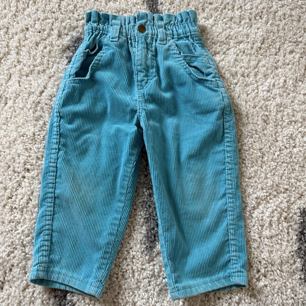 Vtg 80s 90s OshKosh Blue Teal Corduroy Pants Girls 2T Toddler Elastic Waist USA